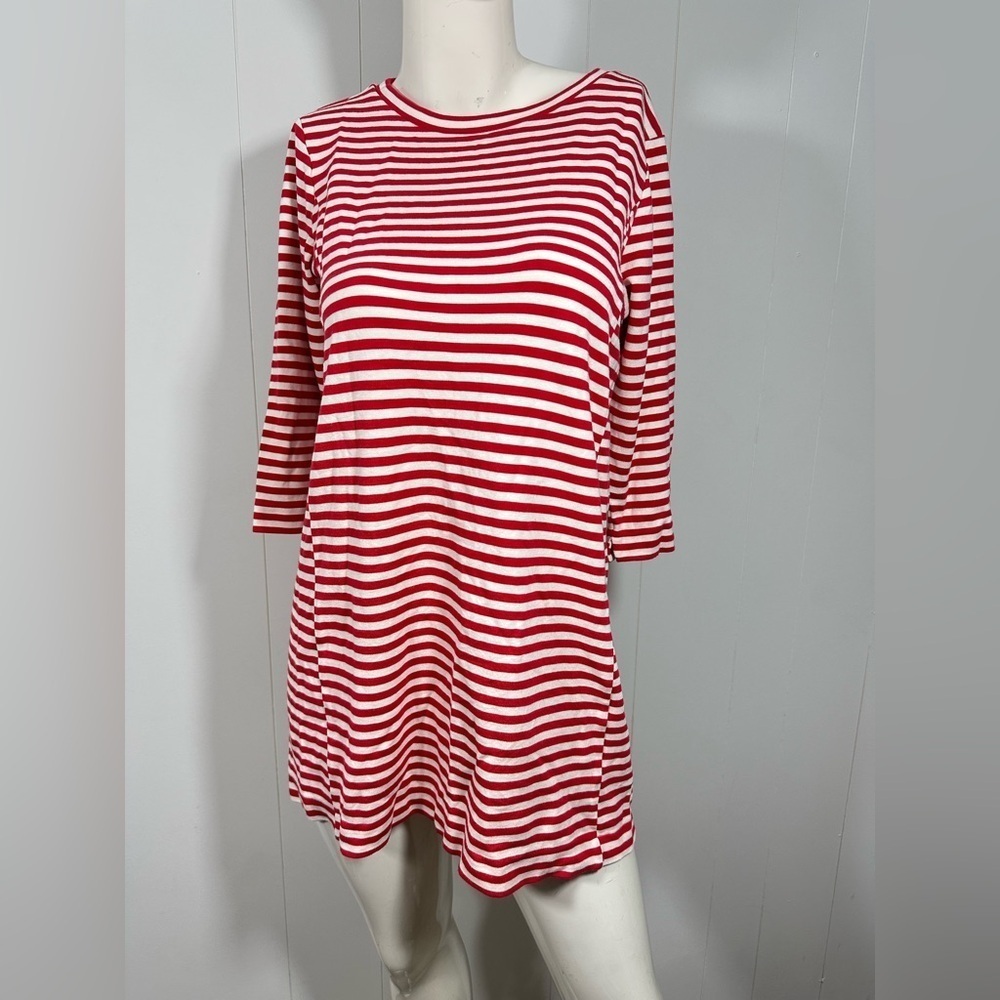 J Crew Womens Red & White Tunic Mini Dress Stretch 3/4 Sleeve Style 7659